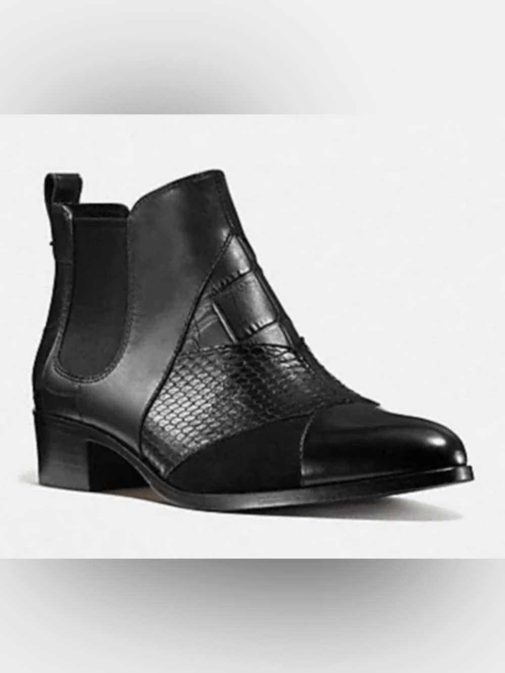 Coach Black Suffolk patchwork Leather Women's Ankle Boot with Textured Panel